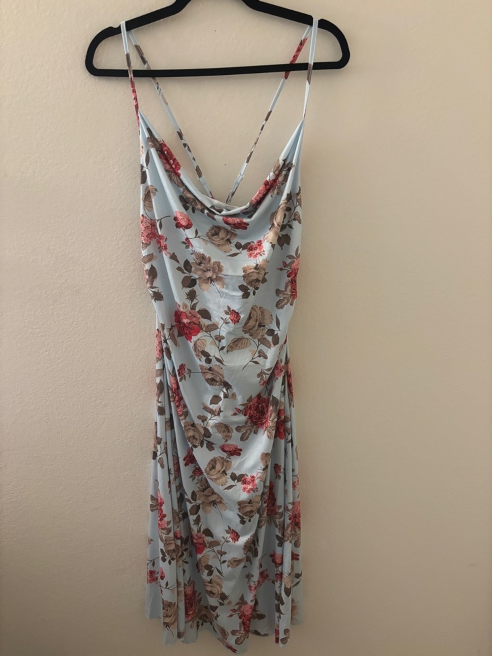 Light Blue Floral Cowl Neck Slip Dress